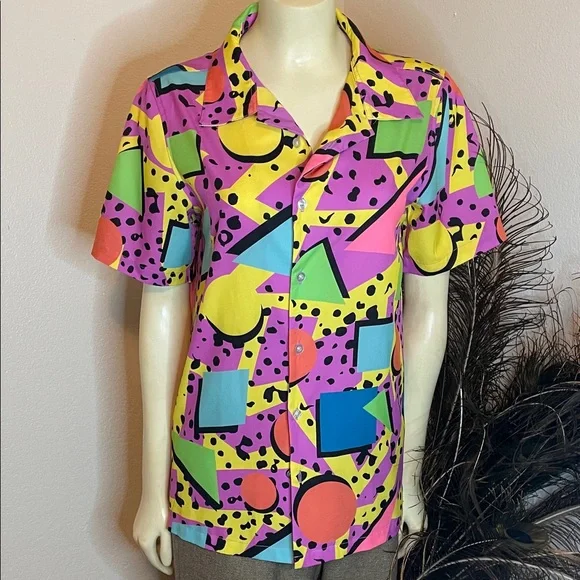 90’s print button down Colorful Geometric Print Shirt - Picture 1 of 4